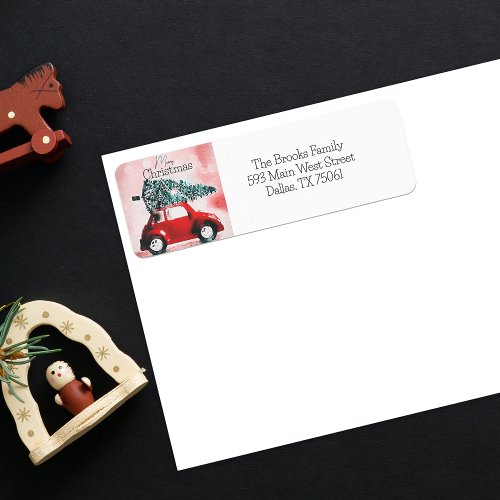 Vintage Red Car with Christmas Tree Return Address Label