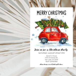 Vintage Red Car with Gifts Holiday Party Invitation