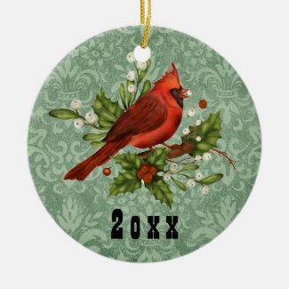 Vintage Red Cardinal Bird Christmas Holiday Year C