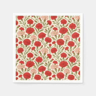 Vintage Red Carnation Floral Botanical Napkins