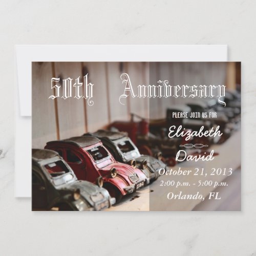 Vintage Red Cars 50th Anniversary Invitation