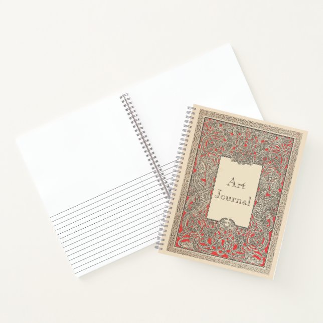 Vintage Red Celtic Royal Dragons Frame Art Journal (Inside)