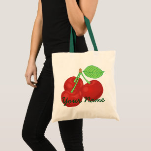 Vintage Red Cherries Cherry Cluster Personalized Tote Bag