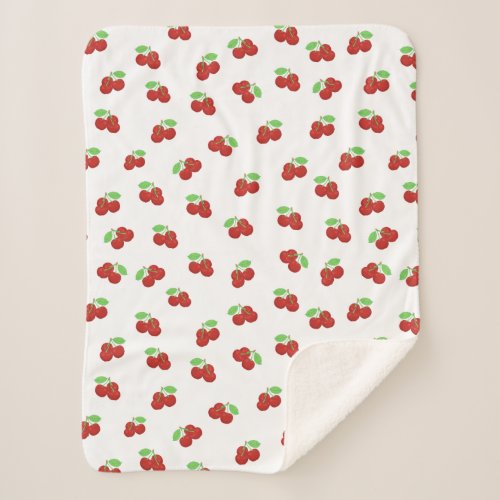 Vintage Red Cherries Cherry Pattern Sherpa Blanket