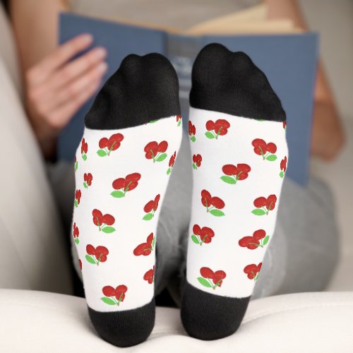 Vintage Red Cherries Cherry Pattern Socks