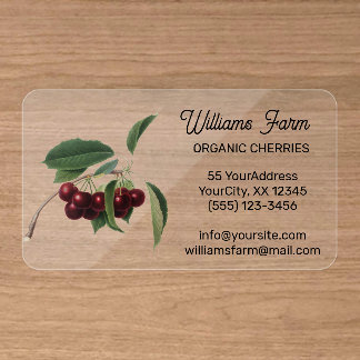 Vintage red cherries on branch with leaves clear business cards