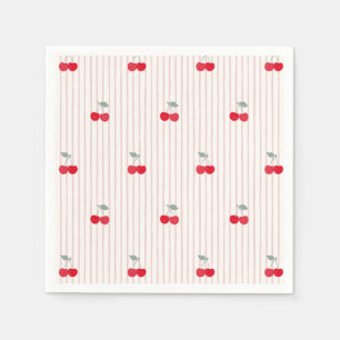 Vintage Red Cherries & Stripes Sweetheart Glaze Napkins