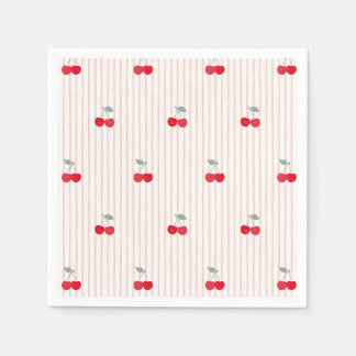 Vintage Red Cherries & Stripes Sweetheart Glaze Napkins