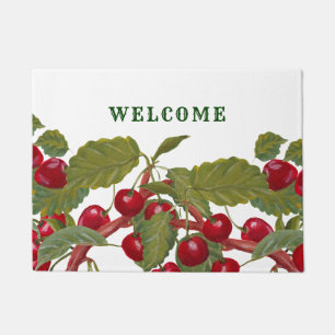 Vintage Red Cherries Watercolor Welcome Doormat