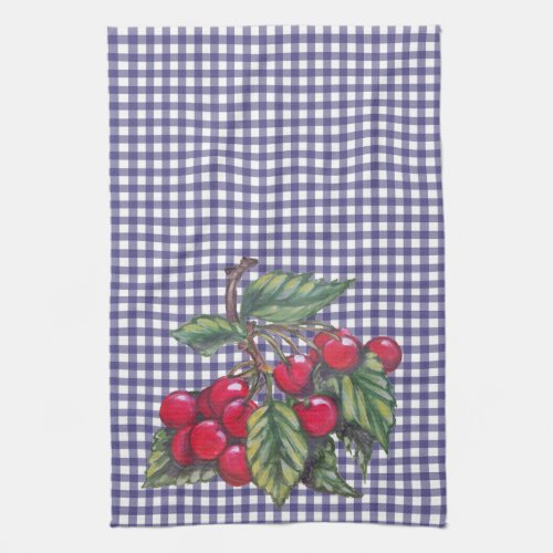 Vintage Red Cherry Blue Gingham Country Kitchen Kitchen Towel