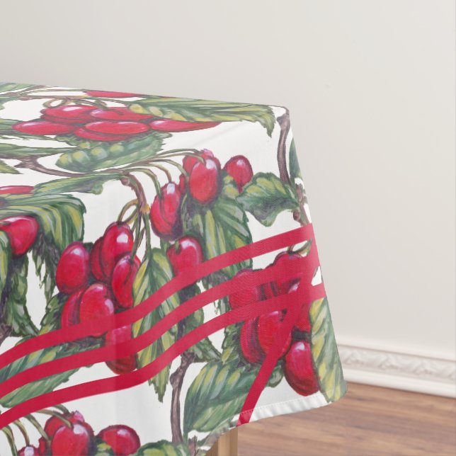 Vintage Red Cherry Fruit Pattern Kitchen Picnic Tablecloth (In Situ)