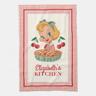 Vintage Red Cherry Gingham Kitchen Towel