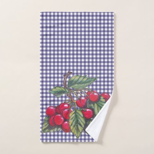 Vintage Red Chery Blue Gingham Country Kitchen Hand Towel