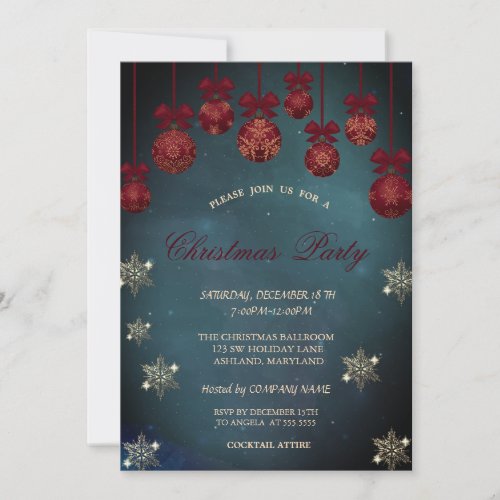 Vintage Red Christmas Balls Snowflakes Company  Invitation
