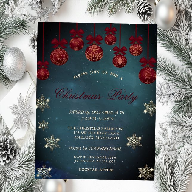 Vintage Red Christmas Balls, Snowflakes Company  Invitation (Creator Uploaded)