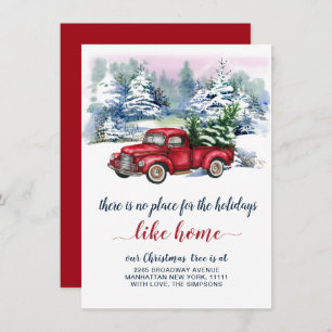 Vintage Red Christmas Farm Truck Rustic Moving Announcement