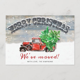 Vintage Red Christmas Farm Truck Rustic Moving Announcement