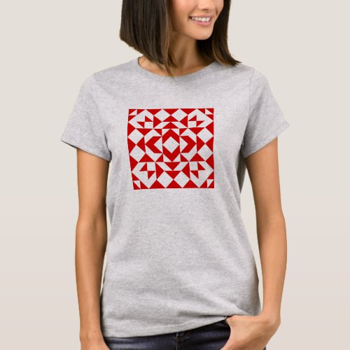 Vintage Red Christmas Geometric Quilt Art Design T_Shirt
