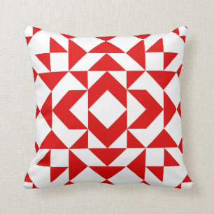 Vintage Red Christmas Geometric Quilt Art Design Throw Pillow