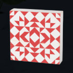 Vintage Red Christmas Geometric Quilt Art Design Wooden Box Sign<br><div class="desc">Festive decoration for Christmas or year round,  this classic barn quilt art features a pattern of geometric shapes in vibrant red and white.</div>