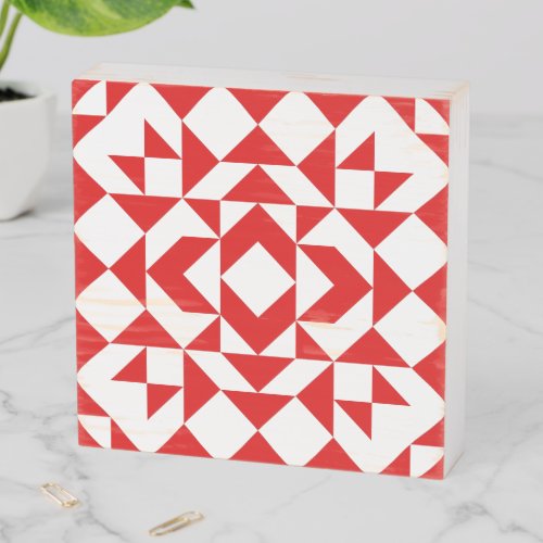 Vintage Red Christmas Geometric Quilt Art Design Wooden Box Sign