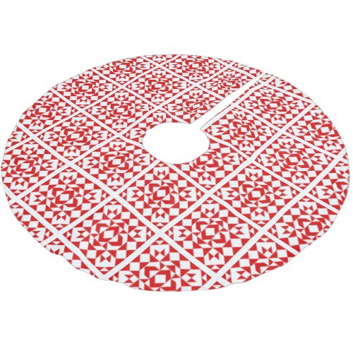 Vintage Red Christmas Geometric Quilt Pattern Brushed Polyester Tree Skirt