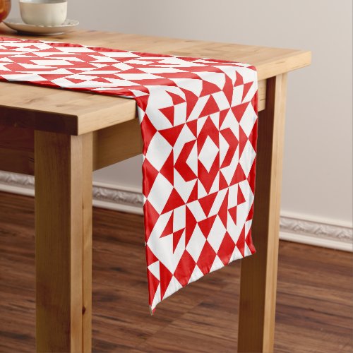 Vintage Red Christmas Geometric Quilt Pattern Short Table Runner
