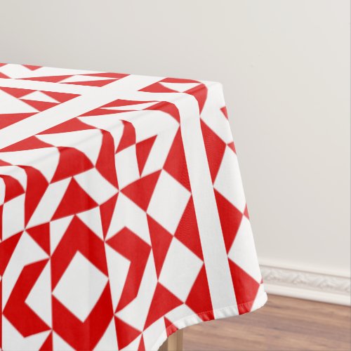 Vintage Red Christmas Geometric Quilt Pattern Tablecloth