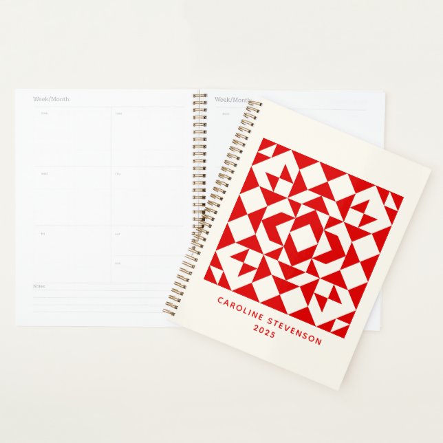 Vintage Red Christmas Geometric Quilt Personalized Planner (Display)
