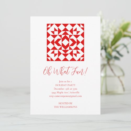 Vintage Red Christmas Quilt Festive Holiday Party Invitation
