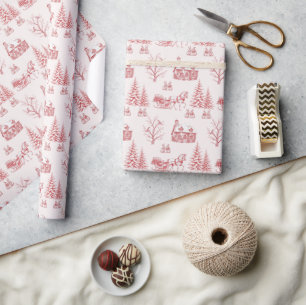 Vintage Red Christmas Toile Horse Sleigh Wrapping Paper