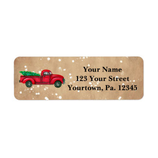 Vintage Red Christmas Tree Truck Address Labels