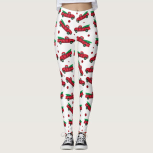 Vintage Red Christmas Tree Truck Leggings