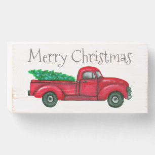 Vintage Red Christmas Tree Truck Wood Art Sign