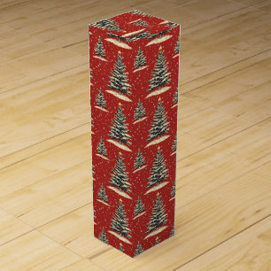 Vintage Red Christmas Tree Wine Box