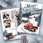 Vintage Red Christmas Truck 3 Photo Collage Holiday Card