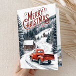 Vintage Red Christmas Truck 4 Photo Collage Holiday Card<br><div class="desc">Elegant Folded Christmas card featuring a beautiful red pick up truck passing through a snowy village. Simply add your text on this easy-to-use template and adorn this card with your favorite photos to make it a one-of-a-kind holiday card.</div>