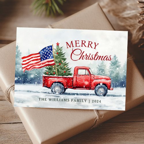 Vintage Red Christmas Truck Christmas Tree Flag Holiday Card