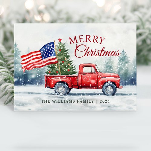 Vintage Red Christmas Truck Christmas Tree Flag Holiday Card