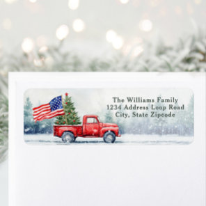Vintage Red Christmas Truck Christmas Tree Flag Label