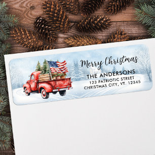 Vintage Red Christmas Truck Flag Return Address Label