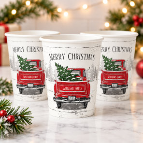 Vintage Red Christmas Truck Personalized Paper Cups