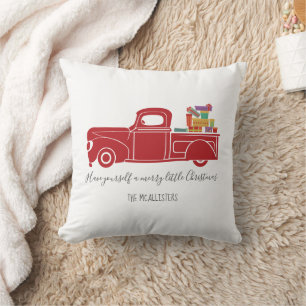 Vintage Red Christmas Truck Throw Pillow