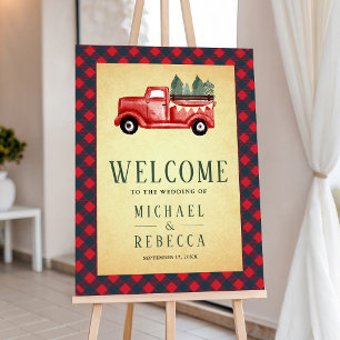 Vintage Red Christmas Truck Wedding Welcome Sign