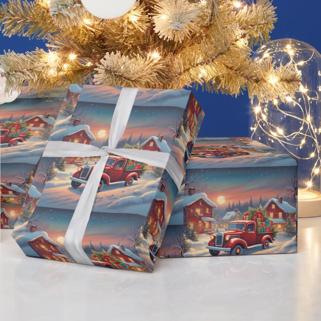 Vintage Red Christmas Truck with Presents  Wrapping Paper (Holidays)