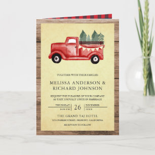 Vintage Red Christmas Truck Wood QR Code Wedding Invitation