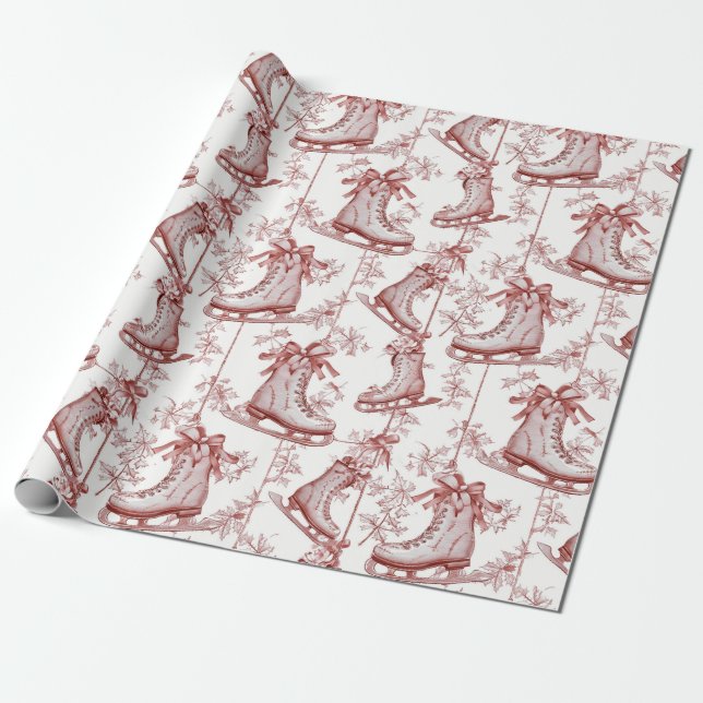Vintage Red Christmas Wrapping Paper (Unrolled)