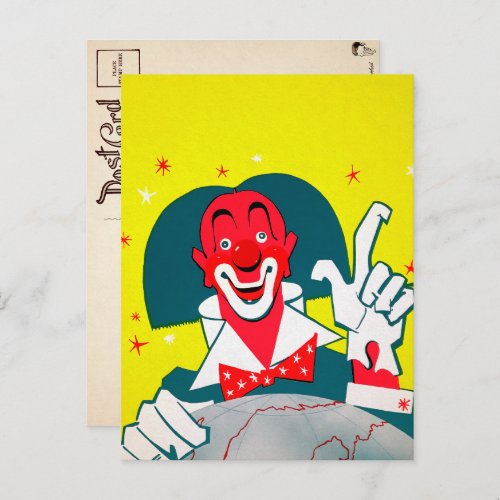 Vintage Red Clown Postcard