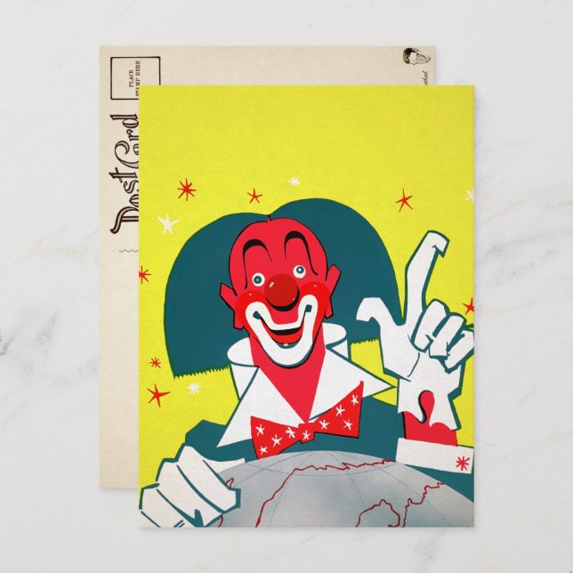 Vintage Red Clown Postcard (Front/Back)
