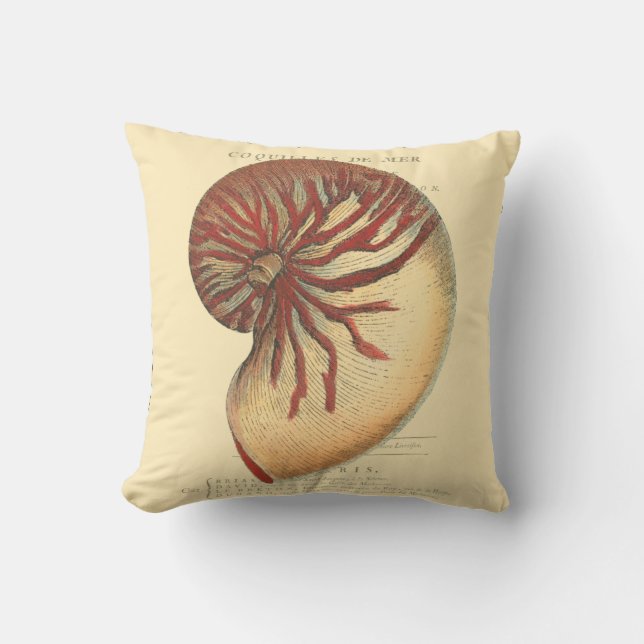 Vintage Red Conch Shell Throw Pillow (Front)